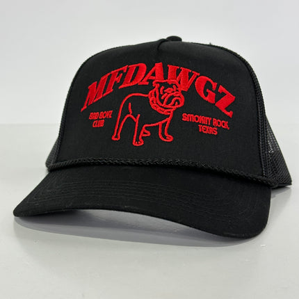 MFDAWGZ Mack Bulldog ￼on a black mesh SnapBack Hay Cap Collab Iggyman Custom Embroidered