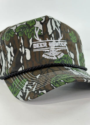 DEER HUNTER HUNTING CLUB HAT On a Vintage 90s CAMO Rope SnapBack Cap ￼Custom Embroidery