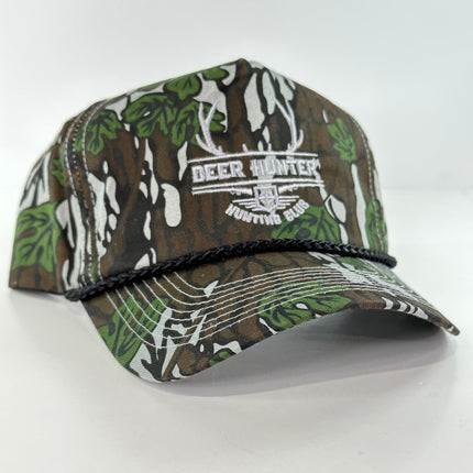 DEER HUNTER HUNTING CLUB HAT On a Vintage 90s CAMO Rope SnapBack Cap ￼Custom Embroidery