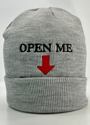 Funny Gray Open Me Beanie Custom Embroidery