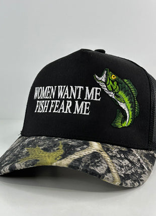 WOMEN WANT ME FISH FEAR ME BASS HAT CUSTOM EMBROIDERY