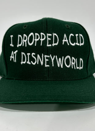 I Dropped ACID at Disneyworld Green SnapBack Cap Hat Custom Embroidered