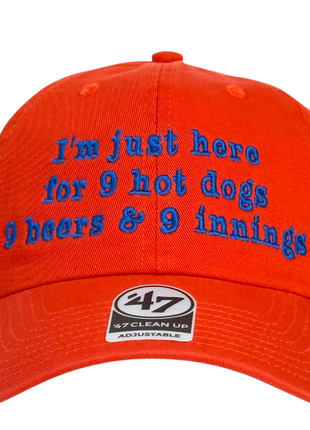 I’m Just Here for 9 Hot Dogs 9 Beers & 9 Innings Hat Funny Baseball Dad Cap