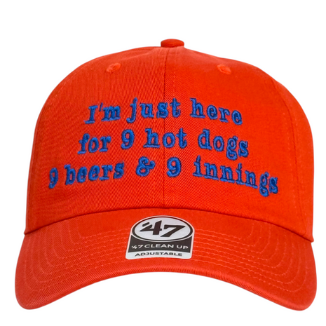 I’m Just Here for 9 Hot Dogs 9 Beers & 9 Innings Hat Funny Baseball Dad Cap