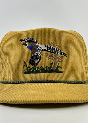 Pheasant Mustard￼ Cordaroy SnapBack Cap Hat Rope Hunting Custom Embroidered