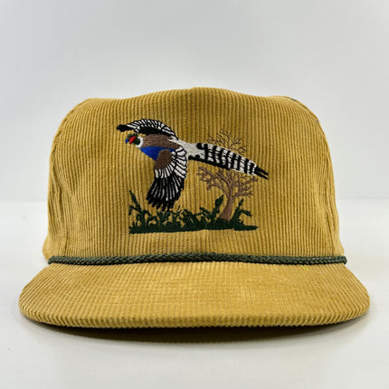 Pheasant Mustard￼ Cordaroy SnapBack Cap Hat Rope Hunting Custom Embroidered