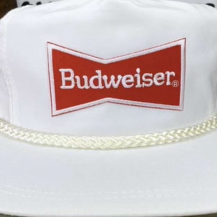 Custom order Beer patch sewn on a white Snapback hat cap