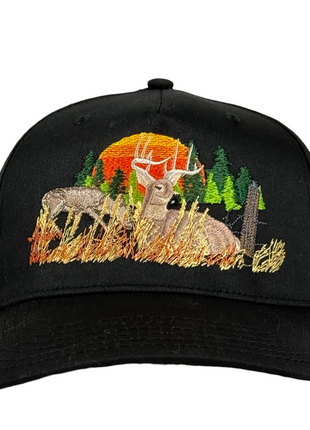 Doe & Buck Whitetail Deer Embroidered Hat Outdoorsman Cap