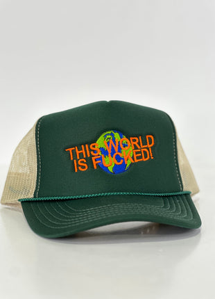 THIS WORLD IS F Mesh Trucker Cap Custom Embroidered ￼