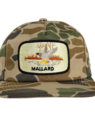 Mallard embroidered on a camo SnapBack Hat Cap