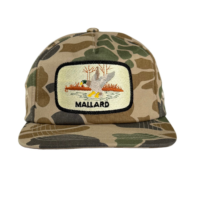 Mallard embroidered on a camo SnapBack Hat Cap
