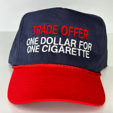 Trade offer one dollar for one cigarette on a blue crown red brim rope SnapBack hat cap collab Sean Barrett Custom Embroidery