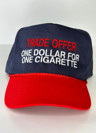 Trade offer one dollar for one cigarette on a blue crown red brim rope SnapBack hat cap collab Sean Barrett Custom Embroidery