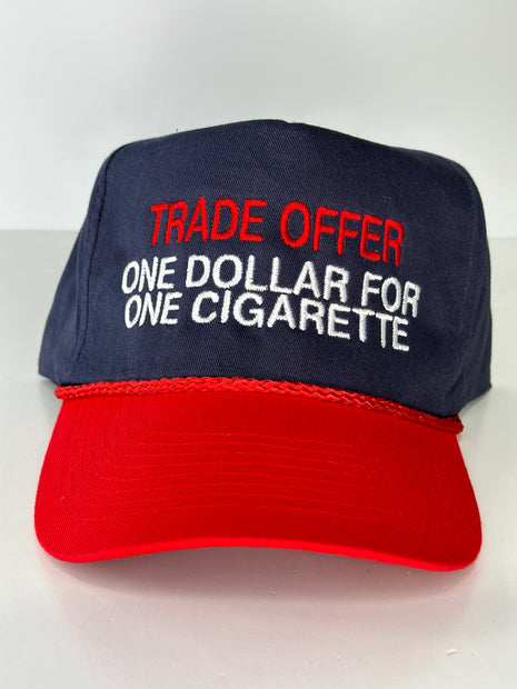 Trade offer one dollar for one cigarette on a blue crown red brim rope SnapBack hat cap collab Sean Barrett Custom Embroidery