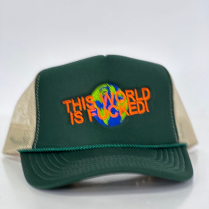 THIS WORLD IS F Mesh Trucker Cap Custom Embroidered ￼