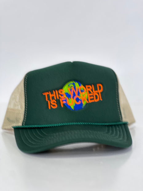 THIS WORLD IS F Mesh Trucker Cap Custom Embroidered ￼