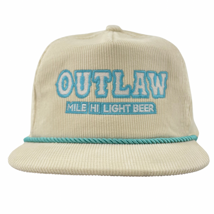 OUTLAW MILE HI LIGHT  WHITE WITH TEAL ROPE SNAPBACK CAP HAT CUSTOM EMBROIDERED