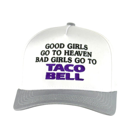 Good Girls Go to Heaven, Bad Girls Go to Taco Hat Funny Fast Food Trucker Cap Retro Custom Embroidered