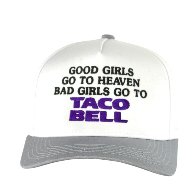 Good Girls Go to Heaven, Bad Girls Go to Taco Hat Funny Fast Food Trucker Cap Retro Custom Embroidered