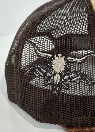 Buffalo & Cow Skull 7 Panel Leather Rope SNAPBACK Mesh Trucker Cap HAT Custom Embroidered