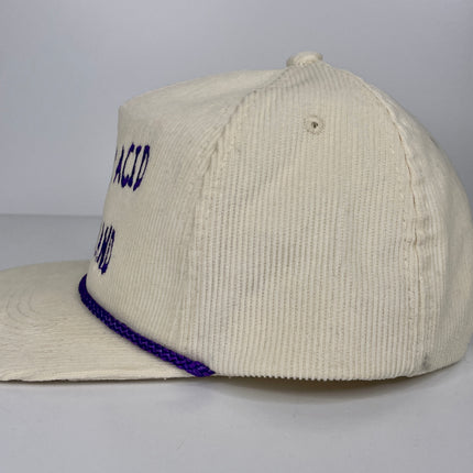 I dropped acid at Disneyland custom embroidered corduroy ￼white/purple Rope SnapBack