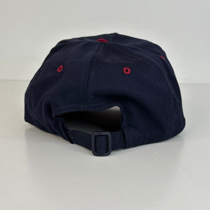 Help me I’m lost on a Navy Crown Maroon Brim Strapback Hat Cap Custom embroidery