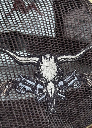 Buffalo & Cow Skull 7 Panel Leather Rope SNAPBACK Mesh Trucker Cap HAT Custom Embroidered