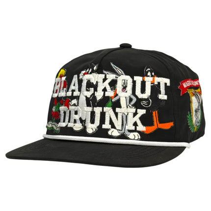 Blackout Drunk Looney Black Rope Hat Custom Embroidered