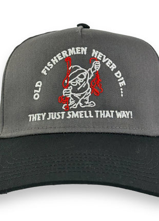 OLD FISHERMAN NEVER DIE HAT CUSTOM EMBROIDERY