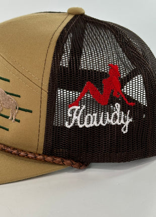Buffalo & Cow Skull 7 Panel Leather Rope SNAPBACK Mesh Trucker Cap HAT Custom Embroidered