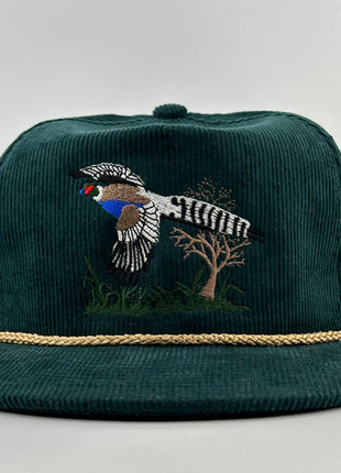 Pheasant Green Cordaroy SnapBack Cap Hat Rope Hunting Custom Embroidered