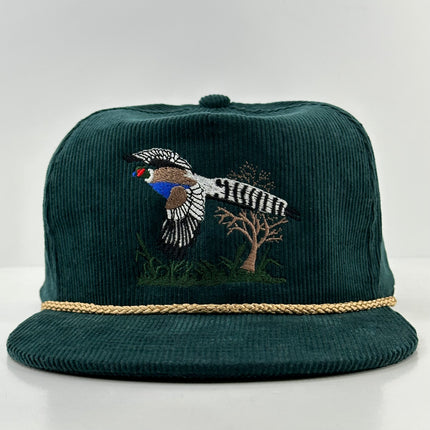 Pheasant Green Cordaroy SnapBack Cap Hat Rope Hunting Custom Embroidered