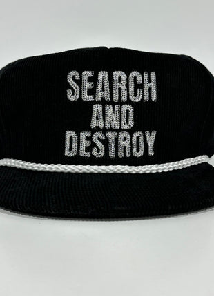 SEARCH AND DESTROY White Rope Black Cordaroy SnapBack Cap Hat Custom Embroidered