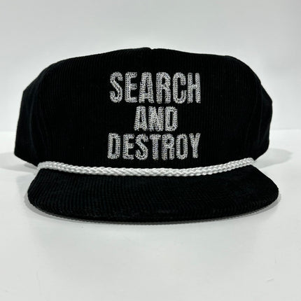 SEARCH AND DESTROY White Rope Black Cordaroy SnapBack Cap Hat Custom Embroidered