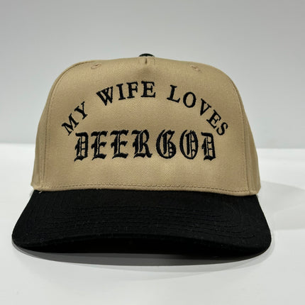 Your Wife Loves DEERGOD custom embroidered SnapBack tan/black cap hat