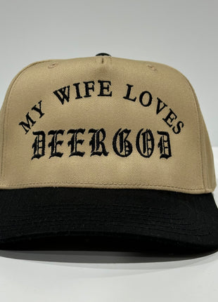 Your Wife Loves DEERGOD custom embroidered SnapBack tan/black cap hat