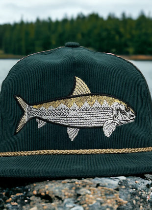 Bonefish Green Corduroy SnapBack Tall Crown Rope Cap Hat Fishing Custom Embroidery