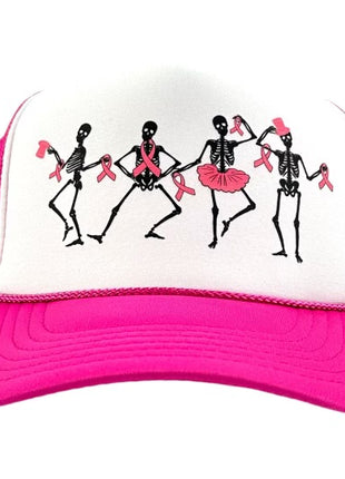 Skelton breast cancer awareness month October pink printed trucker mesh SnapBack hat cap
