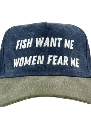 FISH WANT ME WOMEN FEAR ME Vintage Custom Embroidered FUNNY
