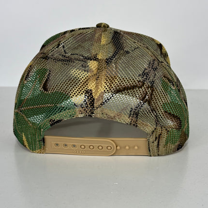 Deer Antler Leather Head Patch SnapBack Camo Hat Cap Sewed On Collab Leather Head Hat Co