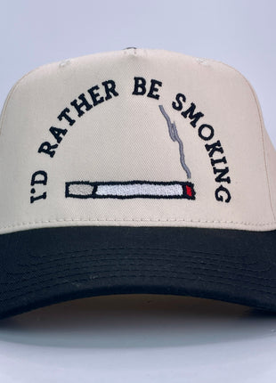 I'D RATHER BE SMOKING BLACK BRIM SNAPBACK CAP HAT CUSTOM EMBROIDERY