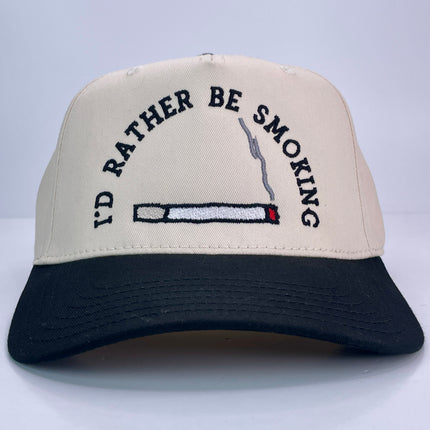 I'D RATHER BE SMOKING BLACK BRIM SNAPBACK CAP HAT CUSTOM EMBROIDERY