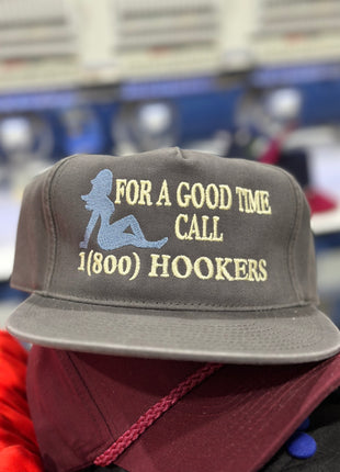 FOR A GOOD TIME CALL 1800 Charcoal Gray Strapback 5 Panel Low Profile Style Dad Hat Cap Funny Custom Embroidery