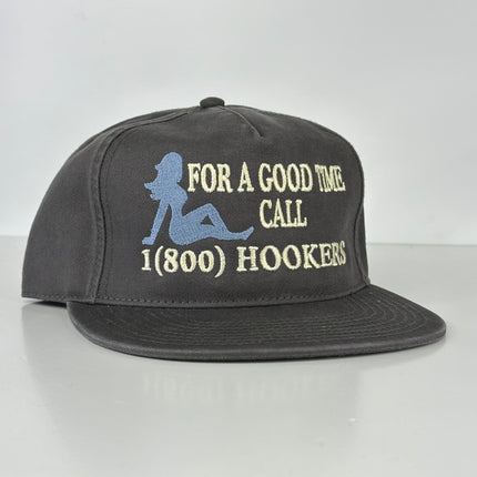 FOR A GOOD TIME CALL 1800 Charcoal Gray Strapback 5 Panel Low Profile Style Dad Hat Cap Funny Custom Embroidery