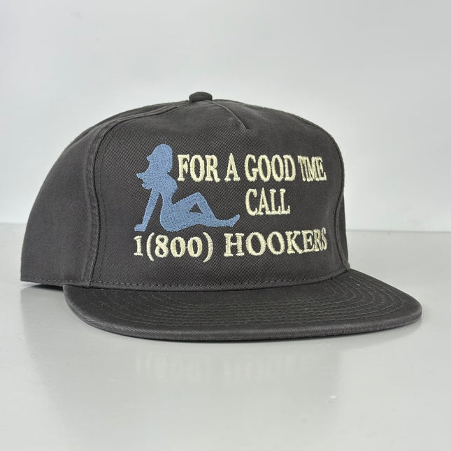 FOR A GOOD TIME CALL 1800 Charcoal Gray Strapback 5 Panel Low Profile Style Dad Hat Cap Funny Custom Embroidery