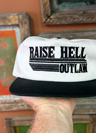 Raise Hell Outlaw Black/white snapback custom embroidered