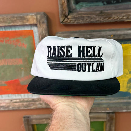 Raise Hell Outlaw Black/white snapback custom embroidered