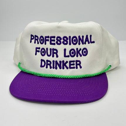 PROFESSIONAL FOUR LOKO DRINKER GREEN ROPE Purple Brim SnapBack Cap Hat Custom Embroidered ￼