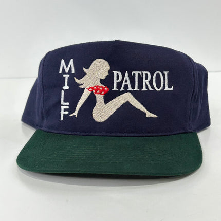 MILF PATROL Vintage Strapback Cap Hat Green Brim Custom Embroidered