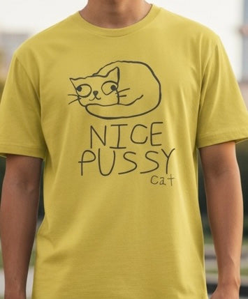 Nice Pussy Cat Funny Meme T-Shirt Viral Cat Joke Shirt, Adult Humor Novelty Tee